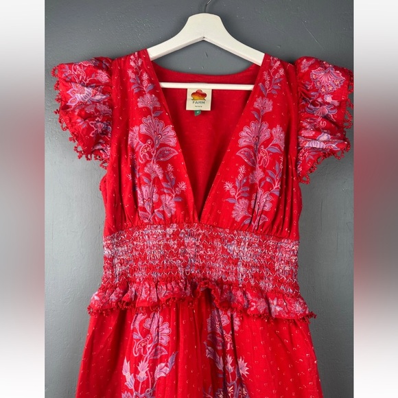 FARM Rio Sz Medium Red Lace Floral Maxi Tiered Dress - Picture 5 of 8
